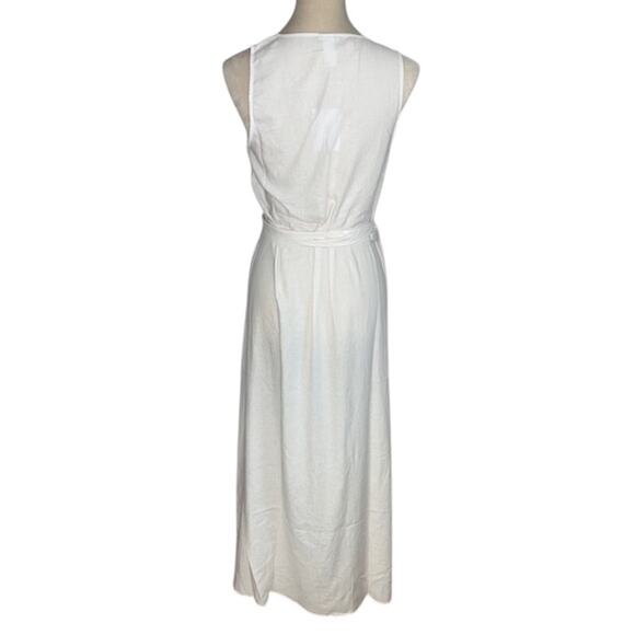 NWT Andie Swim Linen Blend Maxi Wrap Dress, Sz L, V Neck White Resort Vacation - Picture 2 of 9
